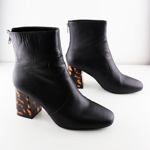 NWT Sol Sana Cecile Bootie Black Leather Ankle Boot Tortoise Heel 40 / 10 - Picture 6 of 12